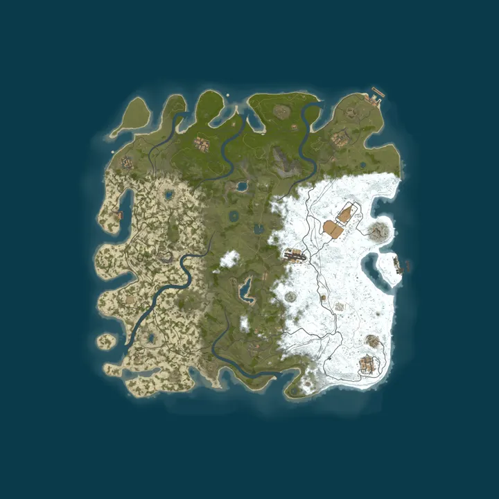 Map of RAIDEN RUST PvE 2x+ Leveling | Zombies | Shop | Events